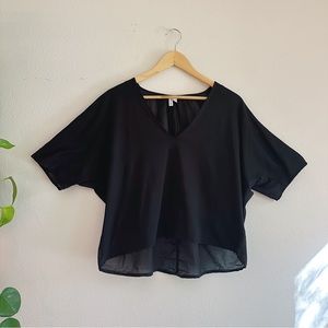 & Other Stories Lightweight Oversized Black Crop Tee Shirt with sheer back